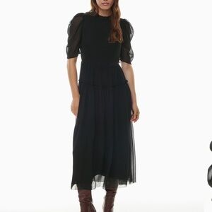 Aritzia Black Midi Dress with Sheer Sleeves